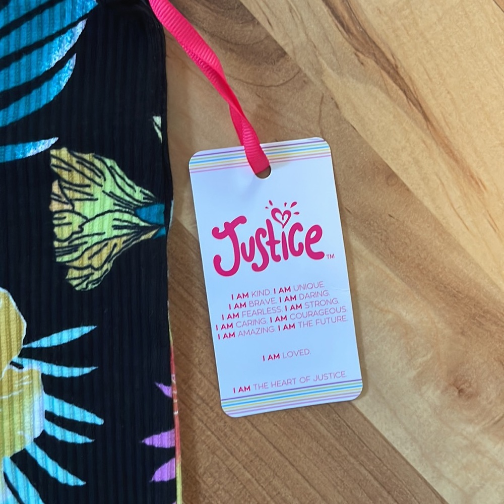 Justice Black Floral Ribbed Hineck Tank Top L (12/14) - Picture 5 of 8